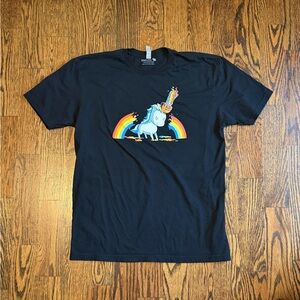 Black Graphic Unicorn Tee with Rainbow